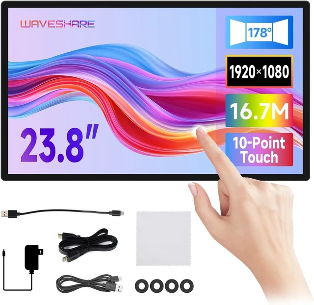 Main image of waveshare 23.8inch Capacitive Touch Monitor, 1920×1080 Full HD, Optical Bonding Toughened Glass Panel, HDMI Display Interface, 10-Point Touch