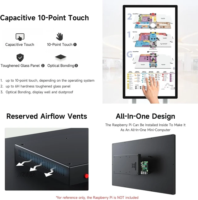Alt view image 6 of 7 - waveshare 27inch Capacitive Touch Monitor, 1920×1080 Full HD, Optical Bonding Toughened Glass Panel, HDMI Display Interface, 10-Point Touch
