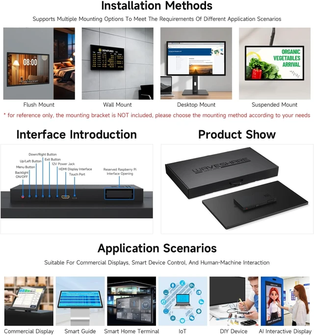 Alt view image 7 of 7 - waveshare 27inch Capacitive Touch Monitor, 1920×1080 Full HD, Optical Bonding Toughened Glass Panel, HDMI Display Interface, 10-Point Touch