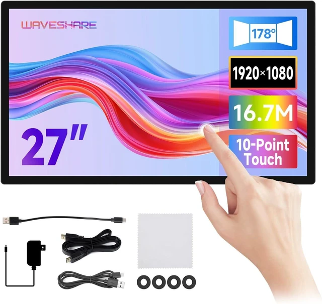 Main image of waveshare 27inch Capacitive Touch Monitor, 1920×1080 Full HD, Optical Bonding Toughened Glass Panel, HDMI Display Interface, 10-Point Touch