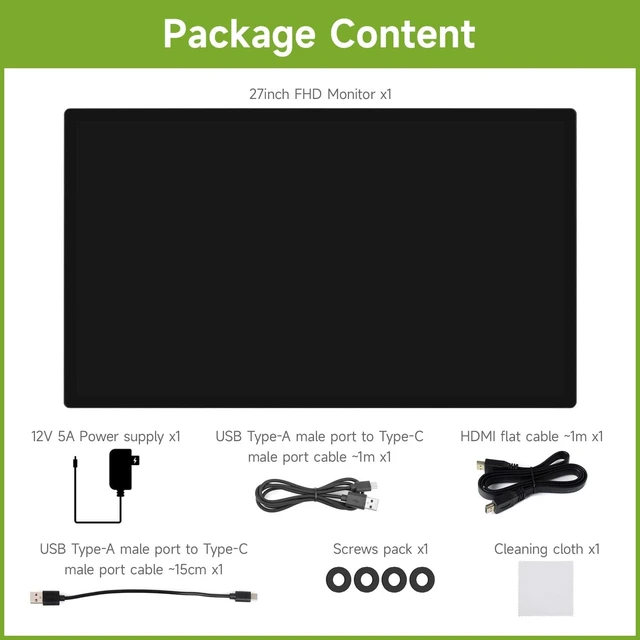 Alt view image 2 of 7 - waveshare 27inch Capacitive Touch Monitor, 1920×1080 Full HD, Optical Bonding Toughened Glass Panel, HDMI Display Interface, 10-Point Touch