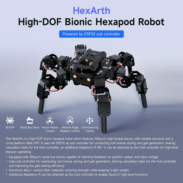 Alt view image 3 of 7 - Waveshare 18-DOF Hexapod Educational Robot Kit for Ages 18 and Above
