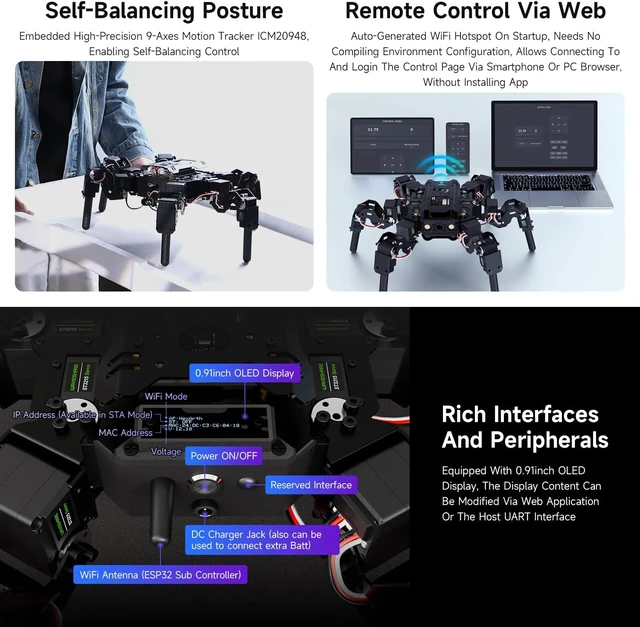 Alt view image 5 of 7 - Waveshare 18-DOF Hexapod Educational Robot Kit for Ages 18 and Above
