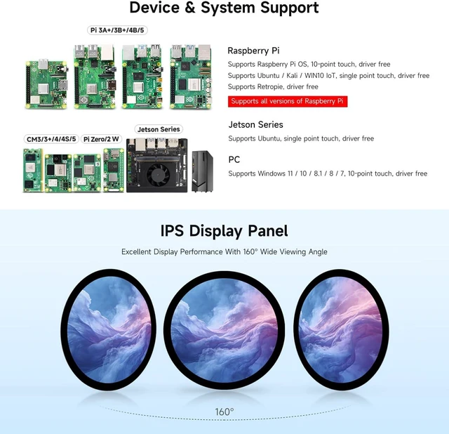 Alt view image 4 of 7 - waveshare 7inch HDMI Round Capacitive Touch Display, 1080 × 1080 Resolution, IPS Display Panel, 10-Point Touch, Optical Bonding Toughened Glass Panel