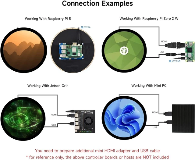 Alt view image 5 of 7 - waveshare 7inch HDMI Round Capacitive Touch Display, 1080 × 1080 Resolution, IPS Display Panel, 10-Point Touch, Optical Bonding Toughened Glass Panel