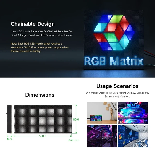 Alt view image 6 of 6 - Waveshare RGB Full-Color LED Matrix Panel, 2.5mm Pitch, 64×32 Pixels, Adjustable Brightness, GOB Version