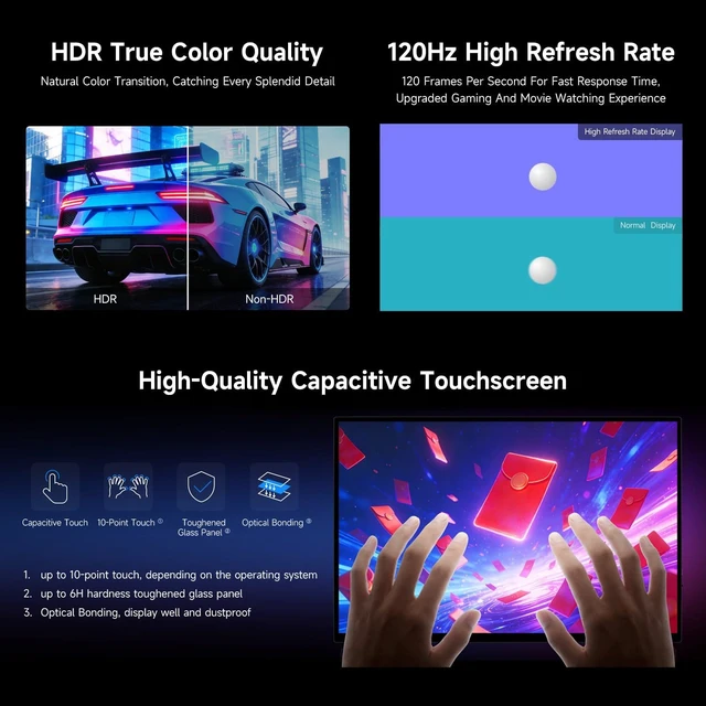 Alt view image 6 of 7 - waveshare Luckfox 16inch 4K Portable Touch Monitor with Magnetic Protective Case, 3840 × 2400 Resolution, HDR 120Hz Refresh Rate, IPS Panel, Optical Bonding, 10-Point Touch