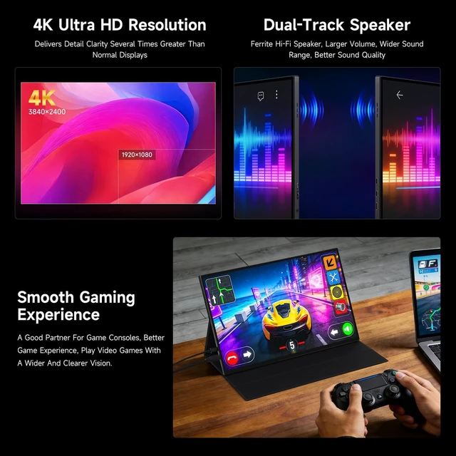 Alt view image 7 of 7 - waveshare Luckfox 16inch 4K Portable Touch Monitor with Magnetic Protective Case, 3840 × 2400 Resolution, HDR 120Hz Refresh Rate, IPS Panel, Optical Bonding, 10-Point Touch