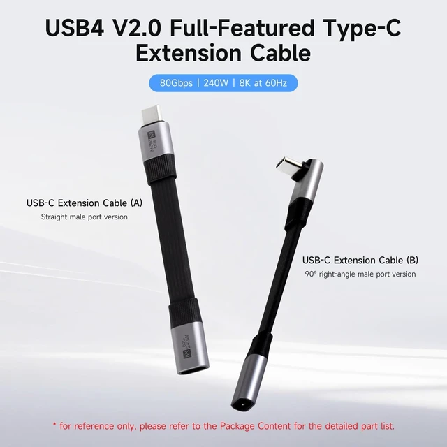Alt view image 3 of 5 - Waveshare USB4 V2.0 Full-Featured Type-C Extension Cable, 80Gbps Data Transfer, Supports 90° Bending, Flexible TPE Jacket, 8K at 60Hz HD Video Transmission, 90° Right-Angle Male Port