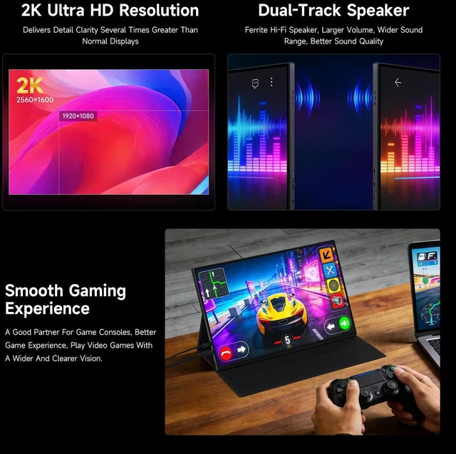 Alt view image 7 of 7 - waveshare Luckfox 16inch 2K Portable Touch Monitor with Magnetic Protective Case, 2560 × 1600 Resolution, HDR 165Hz Refresh Rate, IPS Panel, Optical Bonding, 10-Point Touch
