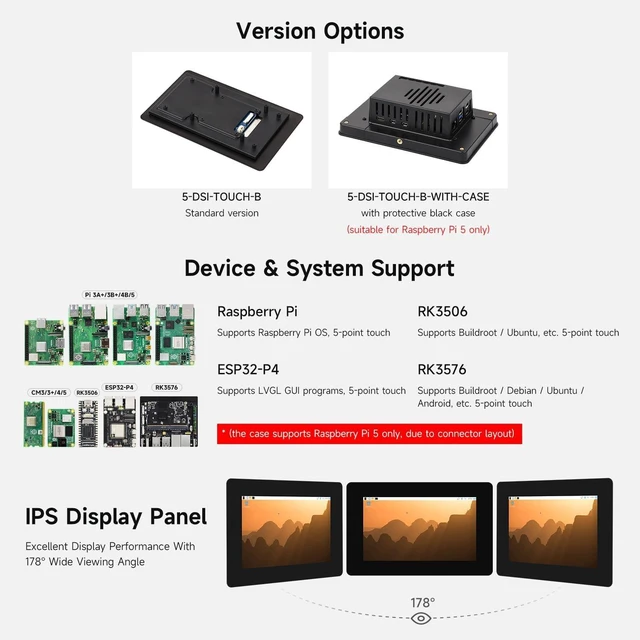 Alt view image 4 of 7 - Waveshare 5inch DSI Capacitive Touch Display, 720×1280 Pixels, IPS Panel, 5-Point Touch, Optical Bonding Toughened Glass Panel, with Protective Case