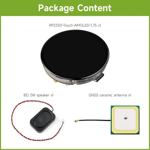 Alt view image 2 of 7 - Waveshare RP2350 1.75inch AMOLED Display Development Board, 466×466 Resolution, 65K Color, Dual-core & Dual-Architecture, onboard Accelerometer/Gyroscope IMU Sensor, GPS Version