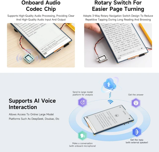 Alt view image 5 of 7 - Waveshare ESP32-S3 3.97inch e-Paper Development Board, 800 × 480 Resolution, Supports Wi-Fi/BLE 5, and AI Voice Interaction, Onboard Microphone