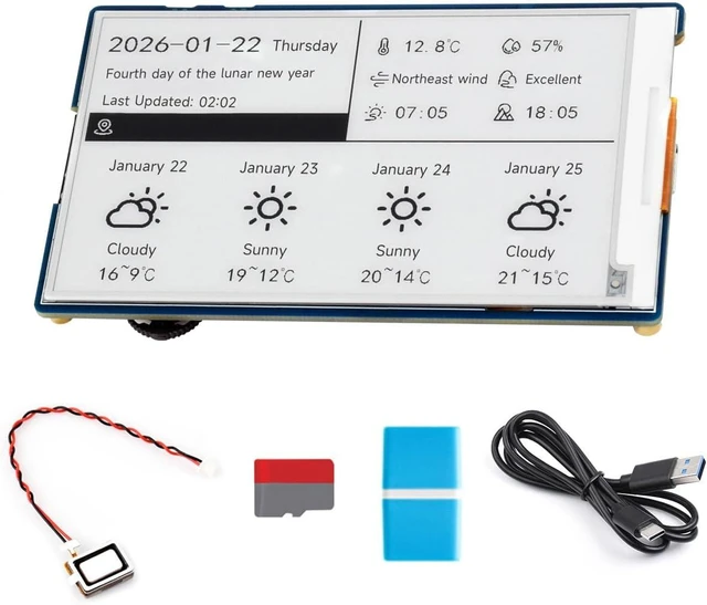Main image of Waveshare ESP32-S3 3.97inch e-Paper Development Board, 800 × 480 Resolution, Supports Wi-Fi/BLE 5, and AI Voice Interaction, Onboard Microphone, Bundle with BAT, TF Card and Card Reader