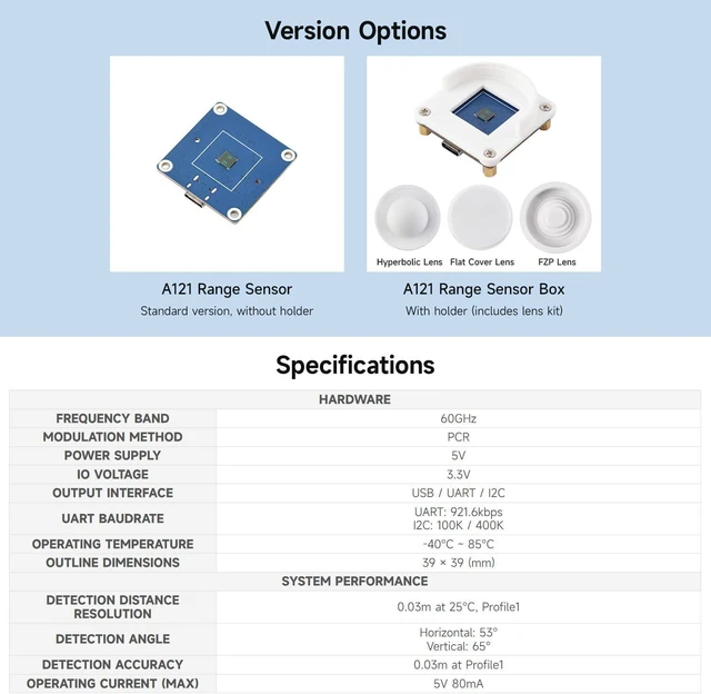 Alt view image 4 of 7 - Waveshare A121 60GHz Mmwave Radar Micro-Motion Detection Module, Based On Pulsed Coherent Radar (PCR) Technology, Supports High-Precision Distance Measurements, with Holder