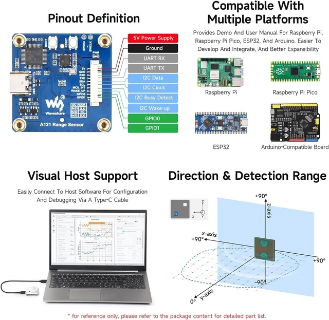Alt view image 5 of 7 - Waveshare A121 60GHz Mmwave Radar Micro-Motion Detection Module, Based On Pulsed Coherent Radar (PCR) Technology, Supports High-Precision Distance Measurements, with Holder