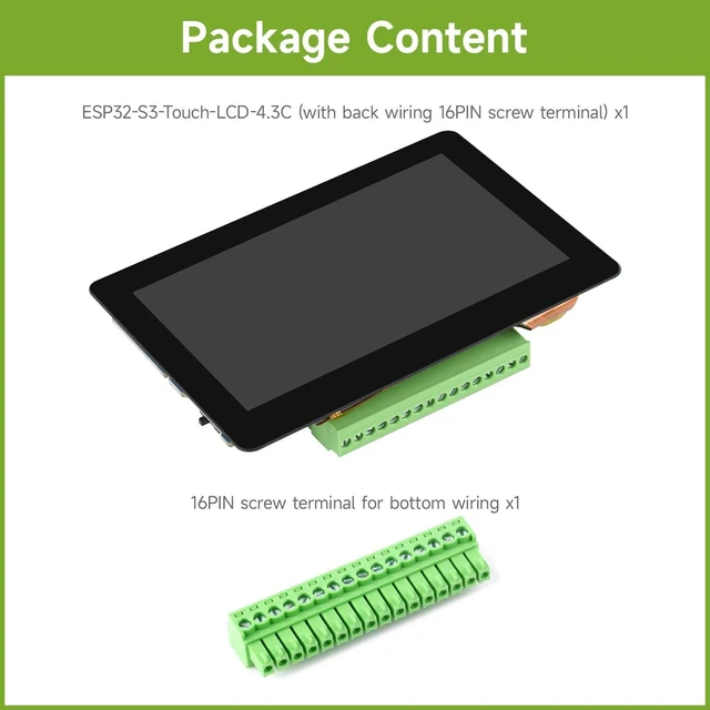 Alt view image 2 of 7 - Waveshare ESP32-S3 4.3inch AI Voice Touch Display Development Board, 800 × 480 Resolution, 5-Point Touch, Dual-MIC Array, Supports 2.4GHz Wi-Fi & BLE 5