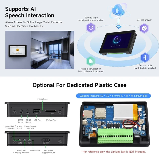Alt view image 6 of 7 - Waveshare ESP32-S3 4.3inch AI Voice Touch Display Development Board, 800 × 480 Resolution, 5-Point Touch, Dual-MIC Array, Supports 2.4GHz Wi-Fi & BLE 5