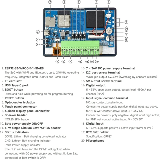Alt view image 7 of 7 - Waveshare ESP32-S3 4.3inch AI Voice Touch Display Development Board, 800 × 480 Resolution, 5-Point Touch, Dual-MIC Array, Supports 2.4GHz Wi-Fi & BLE 5