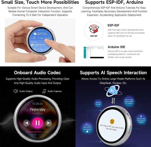 Alt view image 6 of 7 - Waveshare ESP32-S3 1.75inch AMOLED Round Touch Display Development Board, 466 × 466 Resolution, Aluminum Alloy Case, Onboard Dual Microphones Array, Portable Mini Display