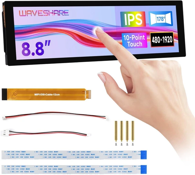 Main image of Waveshare 8.8inch DSI Capacitive Touch Display, IPS Panel, 480 × 1920 Resolution, 10-Point Touch, Supports Backlight Adjustment Via Software