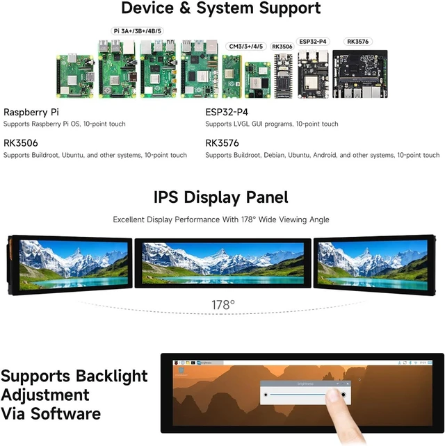 Alt view image 4 of 6 - Waveshare 8.8inch DSI Capacitive Touch Display, IPS Panel, 480 × 1920 Resolution, 10-Point Touch, Supports Backlight Adjustment Via Software
