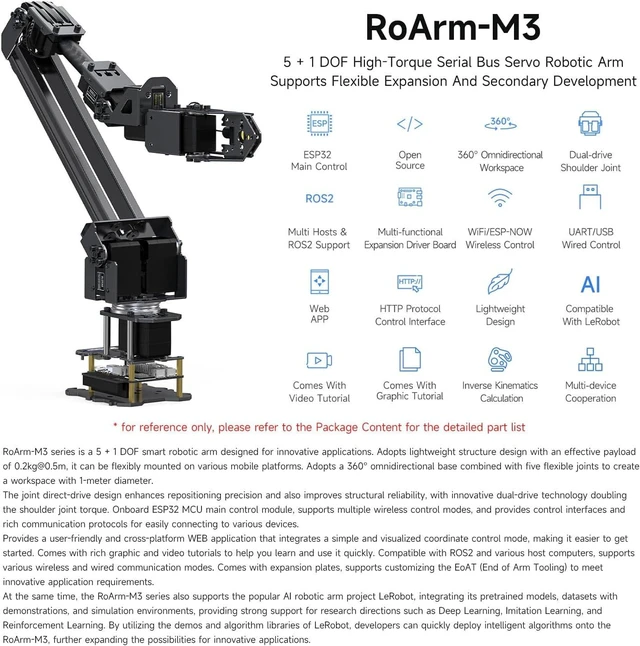 Alt view image 3 of 7 - Waveshare Robotic Arm Kit, Desktop Robot Kit, 5 + 1 DOF High-Torque Serial Bus Servo, Based On ESP32, Wireless Control, 2-DOF Wrist Joint, Compatible with LeRobot