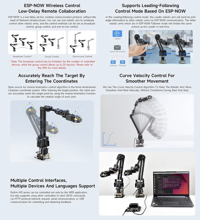 Alt view image 7 of 7 - Waveshare Robotic Arm Kit, Desktop Robot Kit, 5 + 1 DOF High-Torque Serial Bus Servo, Based On ESP32, Wireless Control, 2-DOF Wrist Joint, Compatible with LeRobot