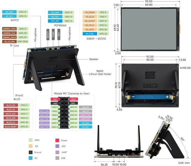 Alt view image 7 of 7 - Waveshare ESP32-S3 4.2inch RLCD Development Board, 300 × 400 Resolution, Supports W-F & BLE Dual-Mode Communication and AI Voice Interaction, No Batt