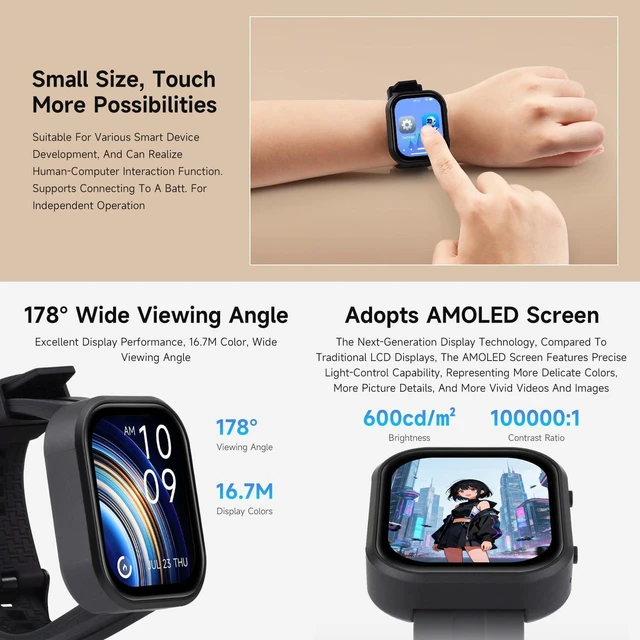 Alt view image 5 of 7 - Waveshare ESP32-C6 2.06inch AMOLED Touch Watch Development Board, 410×502 Pixels, RISC-V 32-bit Processor, Supports Wi-Fi 6 / BLE5 / Zigbee, ESP32 with Display, Without BAT