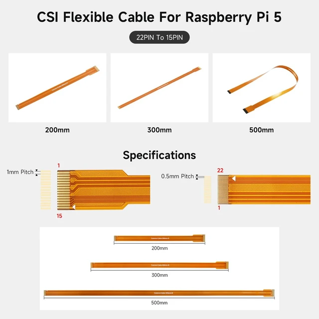 Alt view image 3 of 4 - waveshare CSI FPC Flexible Cable (B) Compatible with Raspberry Pi 5, 22PIN to 15PIN, 300mm, Suitable for CSI Cameras,3PCS