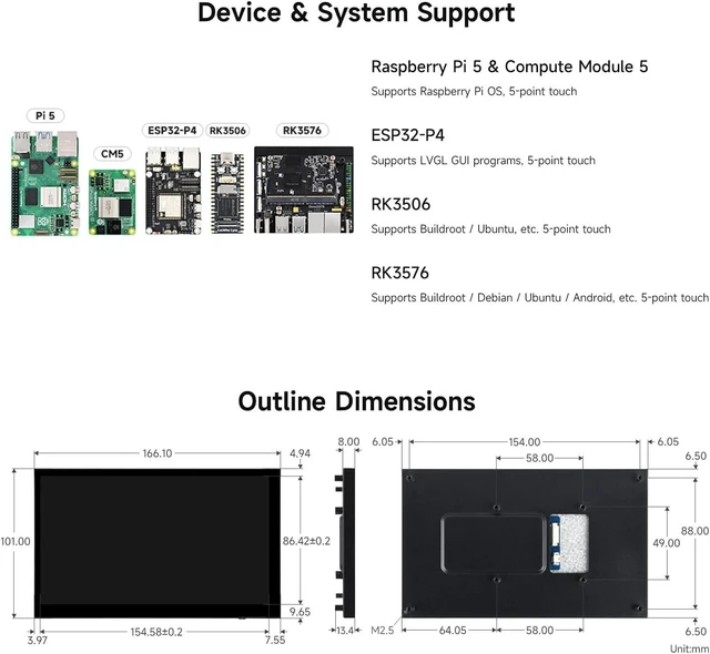 Alt view image 4 of 6 - Waveshare 7inch DSI Capacitive Touch Display Compatible with Raspberry Pi OS, 1024 × 600 Pixels, IPS Panel, 5-Point Touch, Supports Backlight Adjustment Via Software