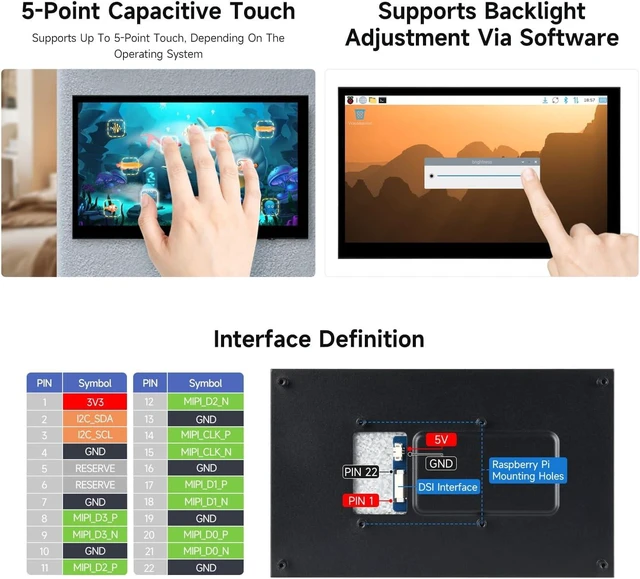 Alt view image 6 of 6 - Waveshare 7inch DSI Capacitive Touch Display Compatible with Raspberry Pi OS, 1024 × 600 Pixels, IPS Panel, 5-Point Touch, Supports Backlight Adjustment Via Software