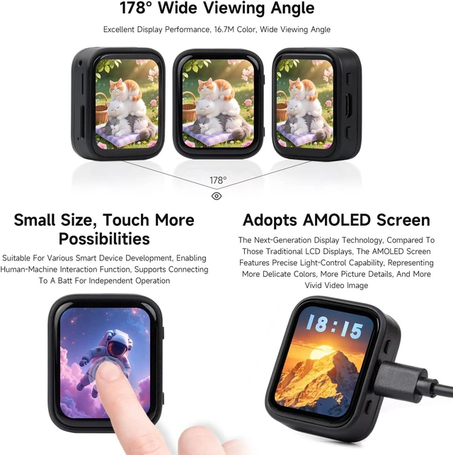 Alt view image 5 of 7 - Waveshare ESP32-C6 1.8inch Touch AMOLED Display Development Board, 368 × 448 Resolution, Supports Wi-F 6, BLE 5 and Zigbee,No Batt