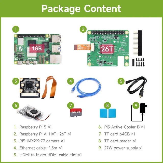 Alt view image 2 of 7 - Waveshare RPI5-1GB AI KIT D,Bundle with Raspberry pi 5 1GB,Official RPi AI HAT+ (26T),Cooler,Pi5-IMX219-77 Camera,64GB TF Card and so on