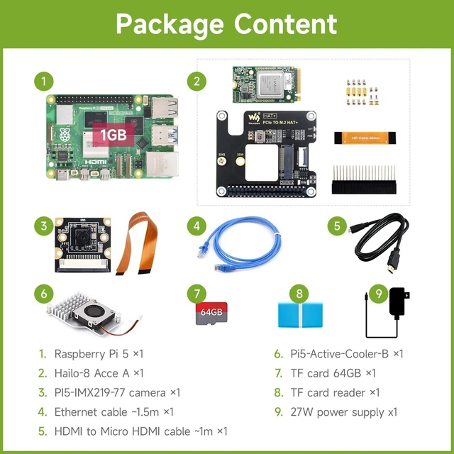 Alt view image 2 of 7 - Waveshare RPI5-1GB AI KIT B,Bundle with Raspberry pi 5 1GB,Hailo-8 Acce A,Cooler,Pi5-IMX219-77 Camera,64GB TF Card and so on