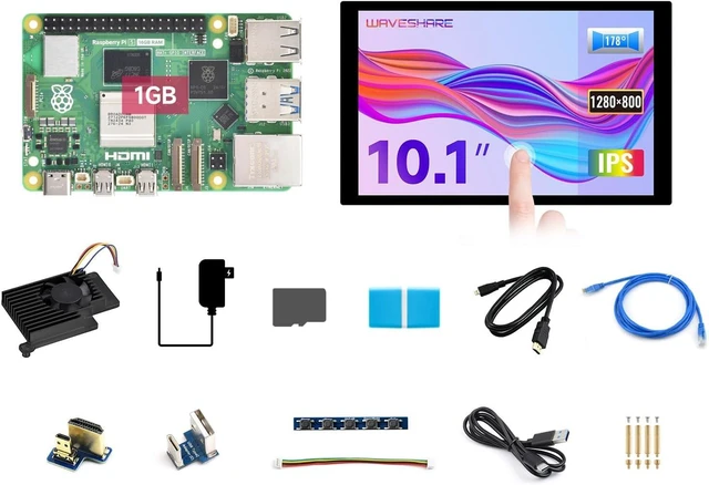 Main image of Waveshare RPI5-1GB Display Kit A,Bundle with Raspberry pi 5 1GB,10.1inch HDMI Display (1280×800 Resolution, 10-Point Touch) and so on