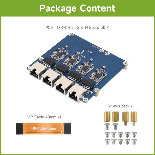 Alt view image 2 of 7 - Waveshare PCIe to 4-Ch 2.5G ETH Board (B) Compatible with Raspberry Pi 5/RPi OS, Driver-Free, Plug and Play
