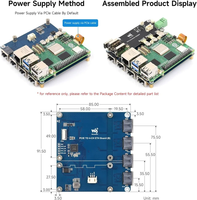 Alt view image 5 of 7 - Waveshare PCIe to 4-Ch 2.5G ETH Board (B) Compatible with Raspberry Pi 5/RPi OS, Driver-Free, Plug and Play