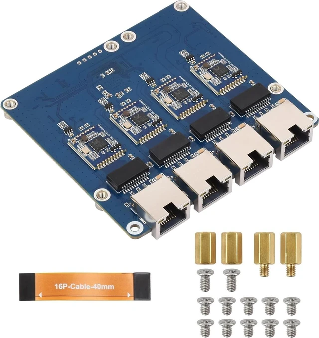 Main image of Waveshare PCIe to 4-Ch Giga-bit ETH Board (B) Compatible with Raspberry Pi 5/RPi OS, Driver-Free, Plug and Play