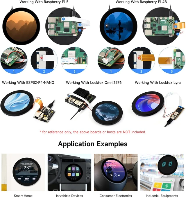 Alt view image 6 of 7 - Waveshare 3.4inch DSI Round Capacitive Touch Display, 800 × 800 Resolution, IPS Display Panel, 10-Point Touch