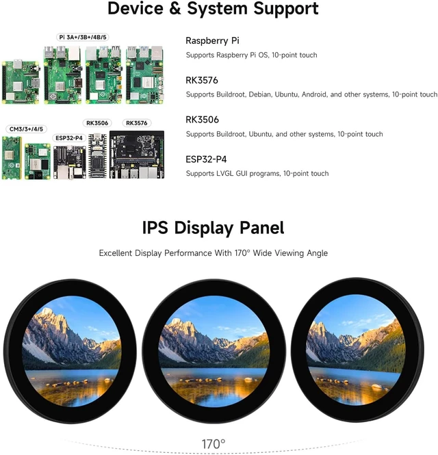 Alt view image 5 of 7 - Waveshare 3.4inch DSI Round Capacitive Touch Display, 800 × 800 Resolution, IPS Display Panel, 10-Point Touch