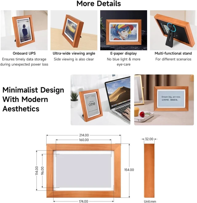 Alt view image 6 of 7 - Waveshare 7.3inch E6 Full Color E-Paper with Solid Wood Photo Frame, Compatible with Raspberry Pi Zero, Ultra-Long Standby, 800 × 480 Resolution, with Batt