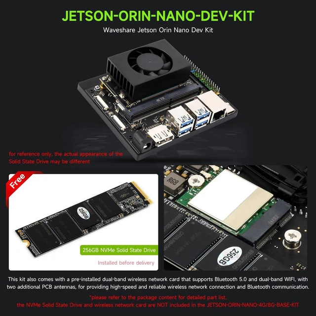 Alt view image 3 of 7 - Waveshare Jetson Orin Nano AI Development Kit for Embedded and Edge Systems 4GB Memory Jetson Orin Nano Module Package A (6 Items),Comes with a Free 256 GB NVMe Solid State Drive