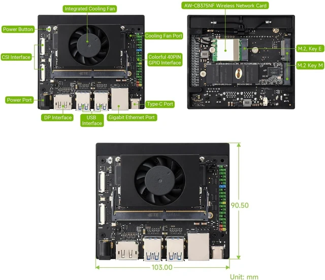 Alt view image 6 of 7 - Waveshare Jetson Orin Nano AI Development Kit for Embedded and Edge Systems 4GB Memory Jetson Orin Nano Module Package A (6 Items),Comes with a Free 256 GB NVMe Solid State Drive