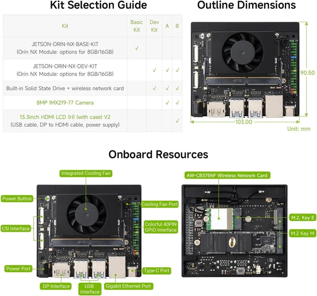 Alt view image 6 of 7 - Waveshare Jetson Orin NX AI Development Kit for Embedded and Edge Systems 8GB Memory Memory Jetson Orin NX Module Package B (11 Items),Comes with a Free 256 GB NVMe Solid State Drive
