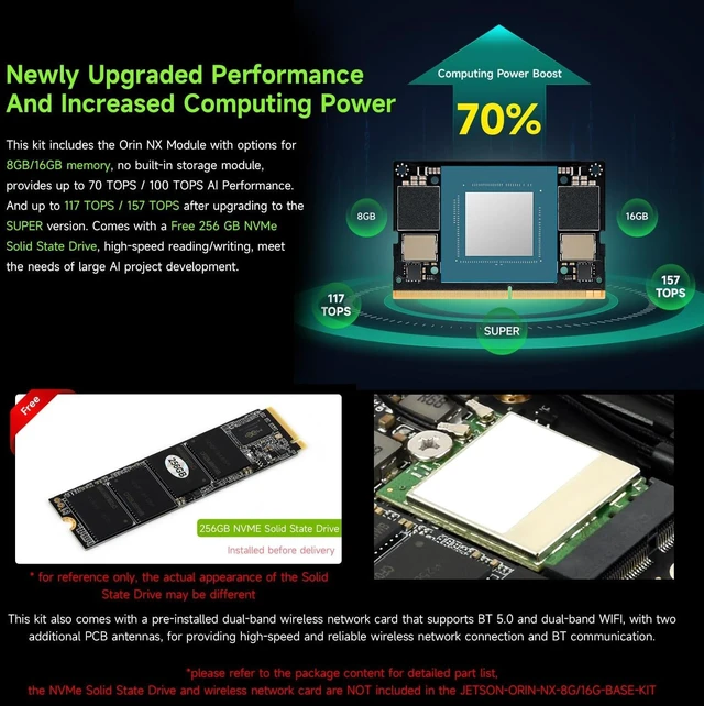 Alt view image 4 of 7 - Waveshare Jetson Orin NX AI Development Kit for Embedded and Edge Systems 8GB Memory Memory Jetson Orin NX Module Package B (11 Items),Comes with a Free 256 GB NVMe Solid State Drive