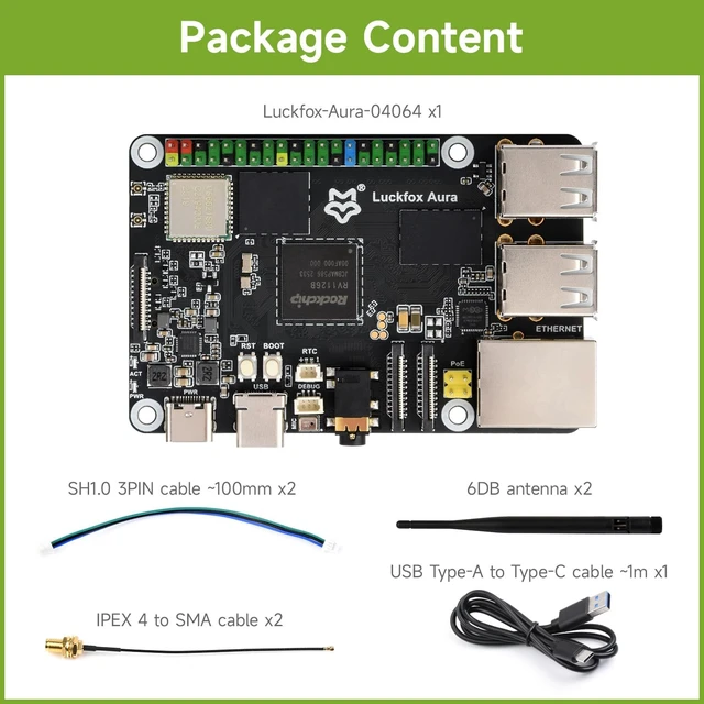 Alt view image 2 of 7 - Waveshare Luckfox Aura High-Performance Linux Development Board, Rockchip RV1126B Quad-Core 1.6GHz Processor, 3 Tops Computing Power, 4K Encoding and Decoding, 4GB RAM, 64GB eMMC Flash