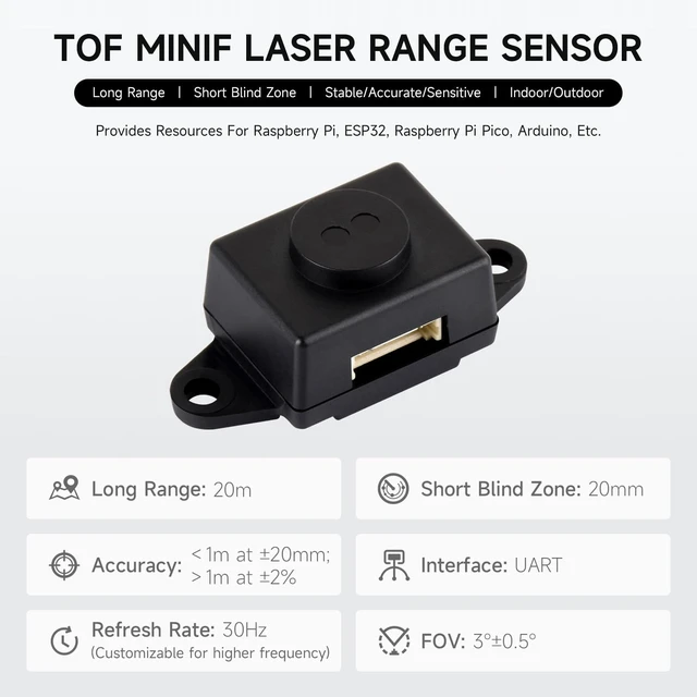 Alt view image 3 of 6 - Waveshare TOF (time of flight) Laser Range Sensor, Based on D-TOF Single-Point Laser Sensor, UART Communication Support
