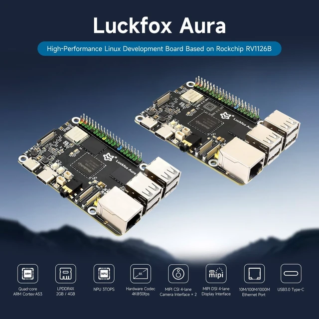 Alt view image 3 of 7 - Waveshare Luckfox Aura High-Performance Linux Development Board, Rockchip RV1126B Quad-Core 1.6GHz Processor, 3 Tops Computing Power, 4K Encoding and Decoding, 4GB RAM, 0GB eMMC Flash